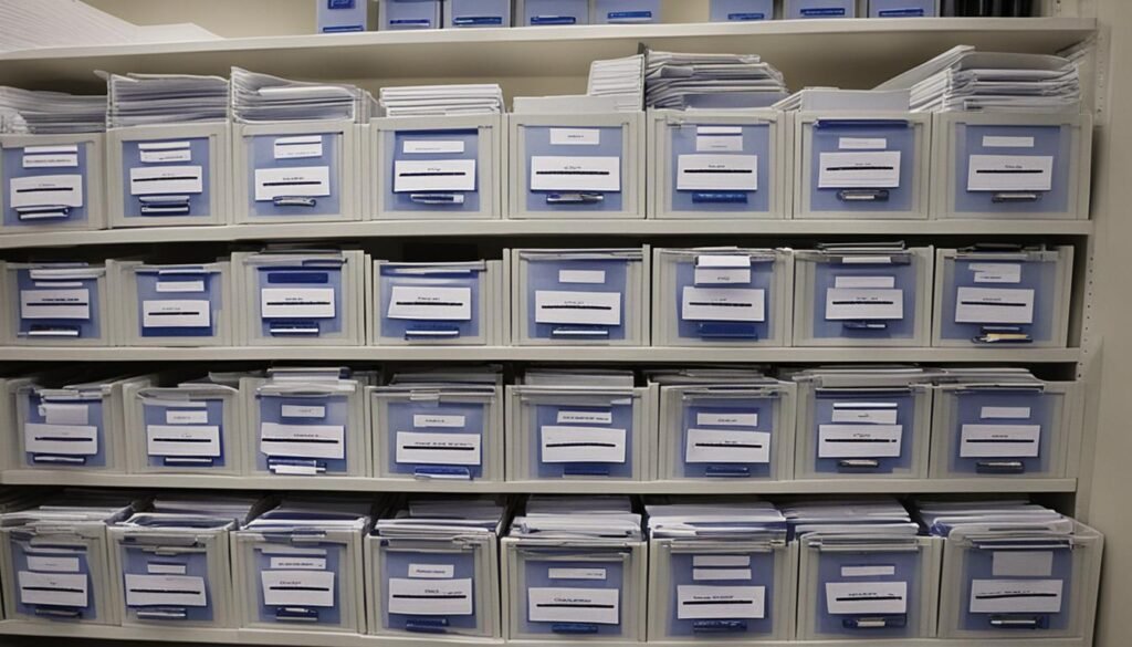medical records storage shelves